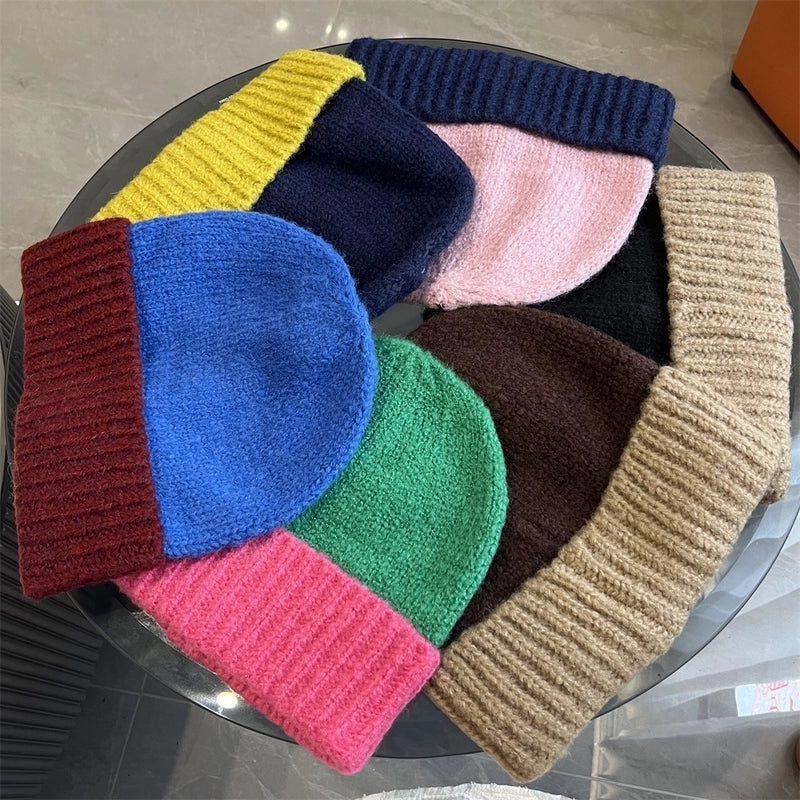 Women's Minimalist Color Block Eaveless Wool Cap