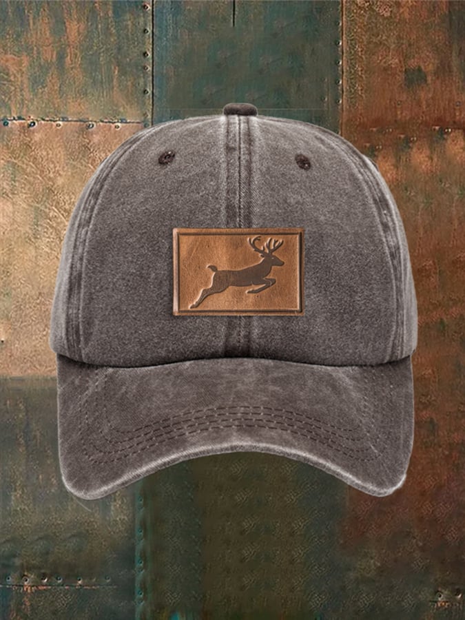 Unisex Distressed Washed Cotton Elk Print Hat