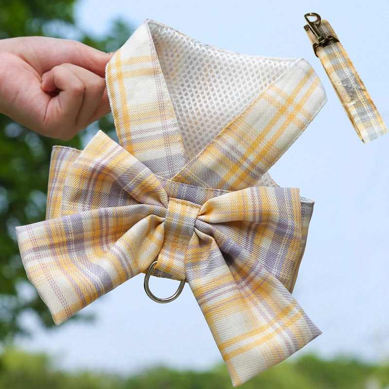 Pet Dog Cat JK Plaid Vest Leash Teddy Clothes Than Bear Skirt Chest Strap Dog Rope Supplies