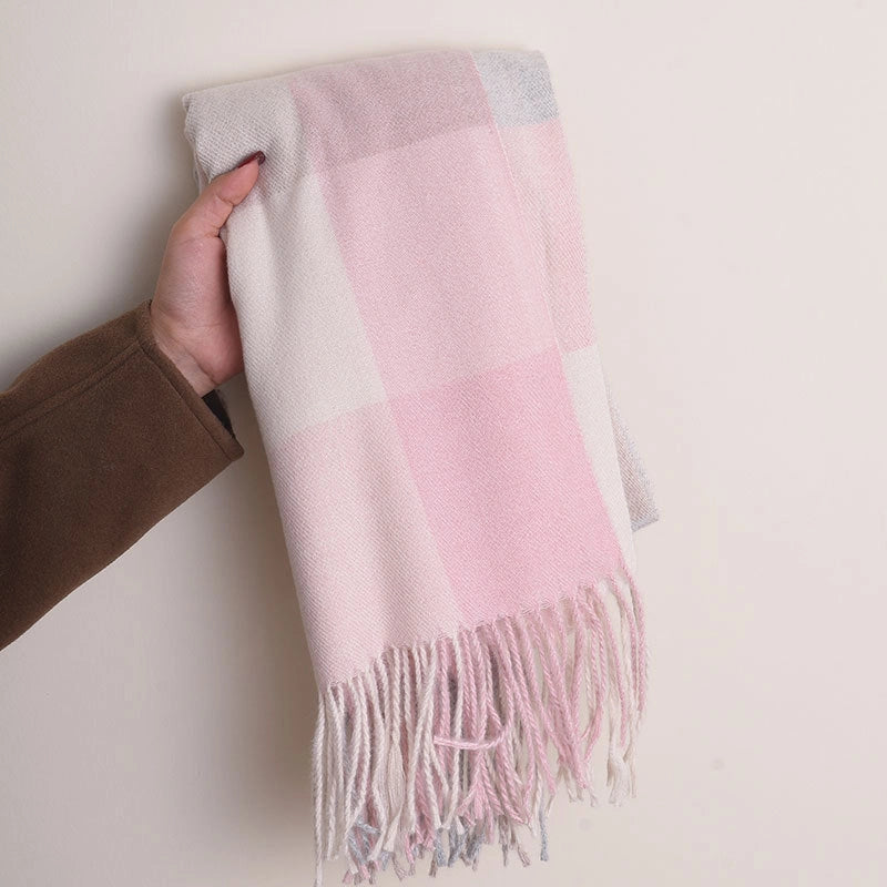 Unisex Lady Lattice Imitation Cashmere Tassel Scarf
