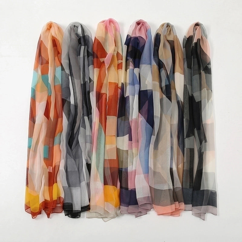Women's Lady Color Block Qiao Qi Silk Scarves