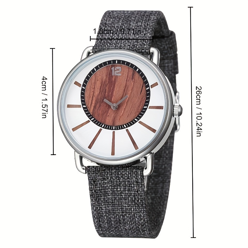 Classic Men's Quartz Watch Vintage Denim Strap Wooden Watch