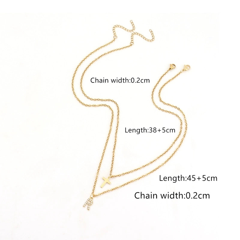 Elegant Minimalist Classic Style Cross Letter 201 Stainless Steel 304 Stainless Steel Copper Zircon Inlay Stainless Steel Necklaces
