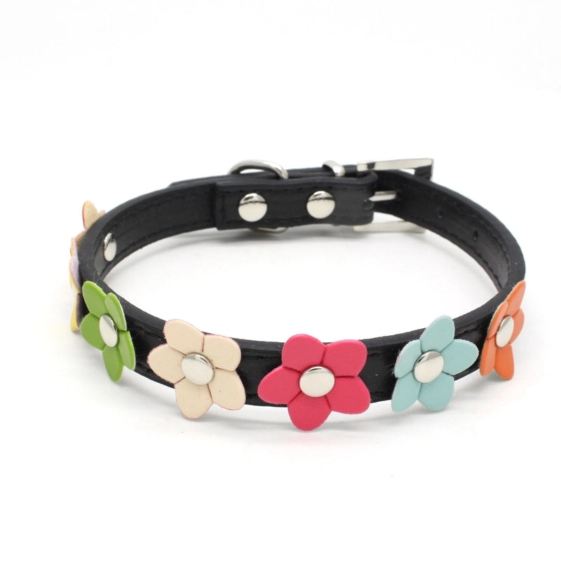 Pu Pet Collar Colorful Flowers Dog Traction Rope A Row Of Small Flower Dog Collar Pet Supplies Dog Leash Foreign Trade