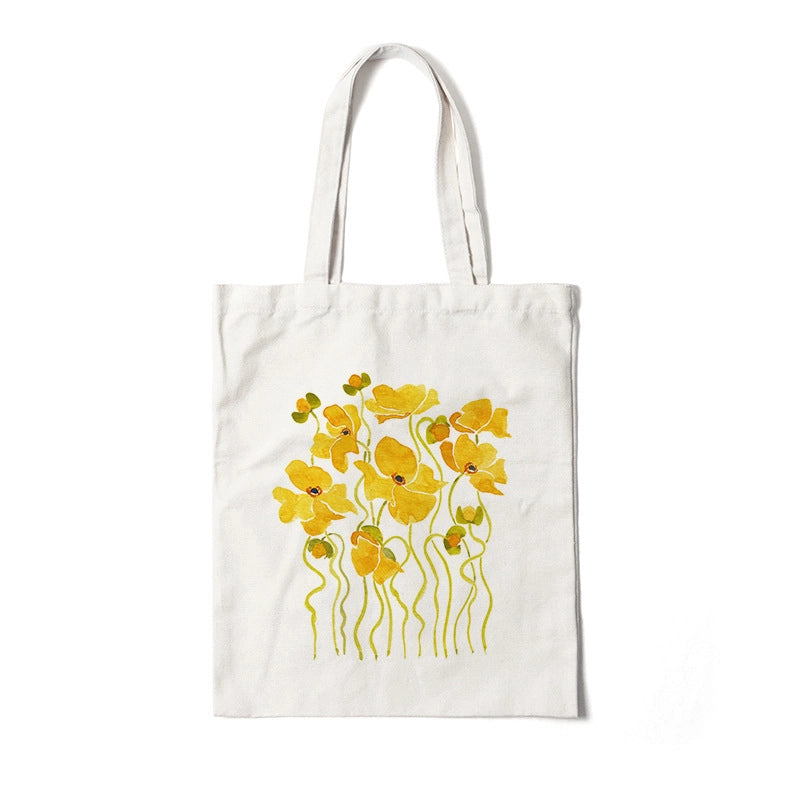 Women's Medium Canvas Flower Basic Classic Style Square Open Canvas Bag