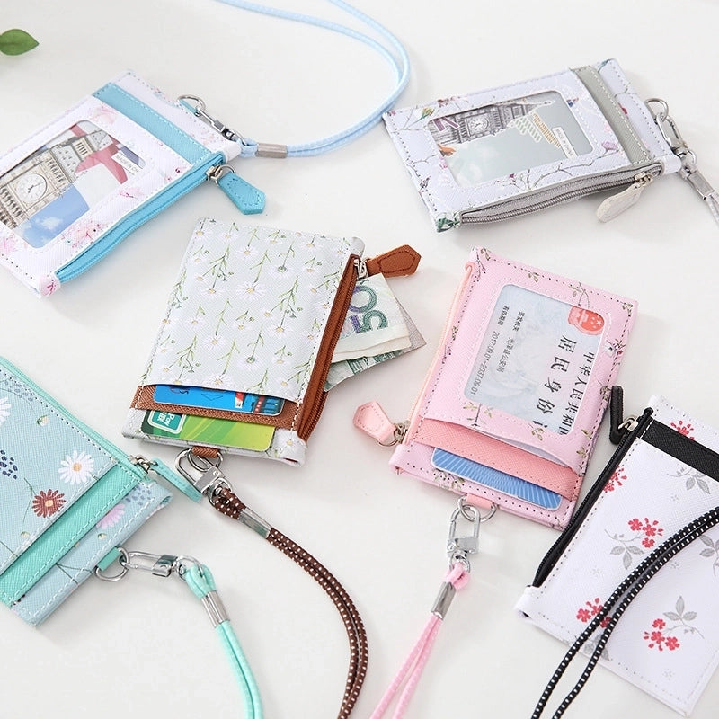 Unisex Flower Pu Leather Zipper Card Holders