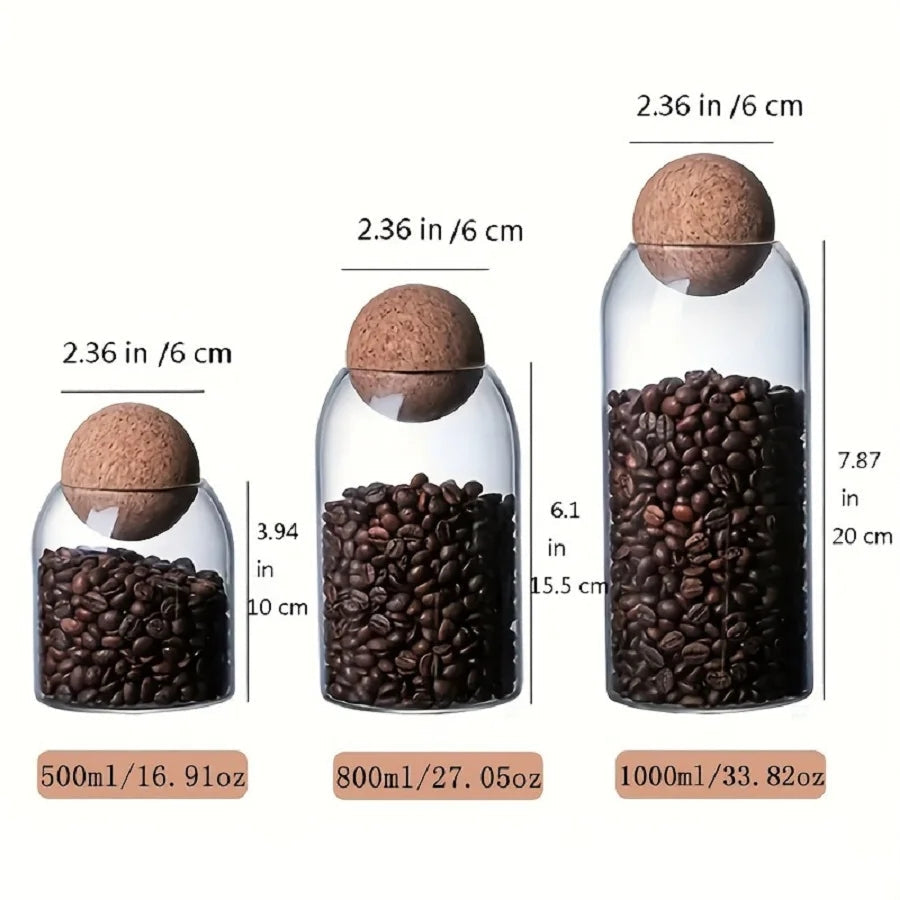 3Pcs Set Of Storage Jars With Bamboo Ball Lids