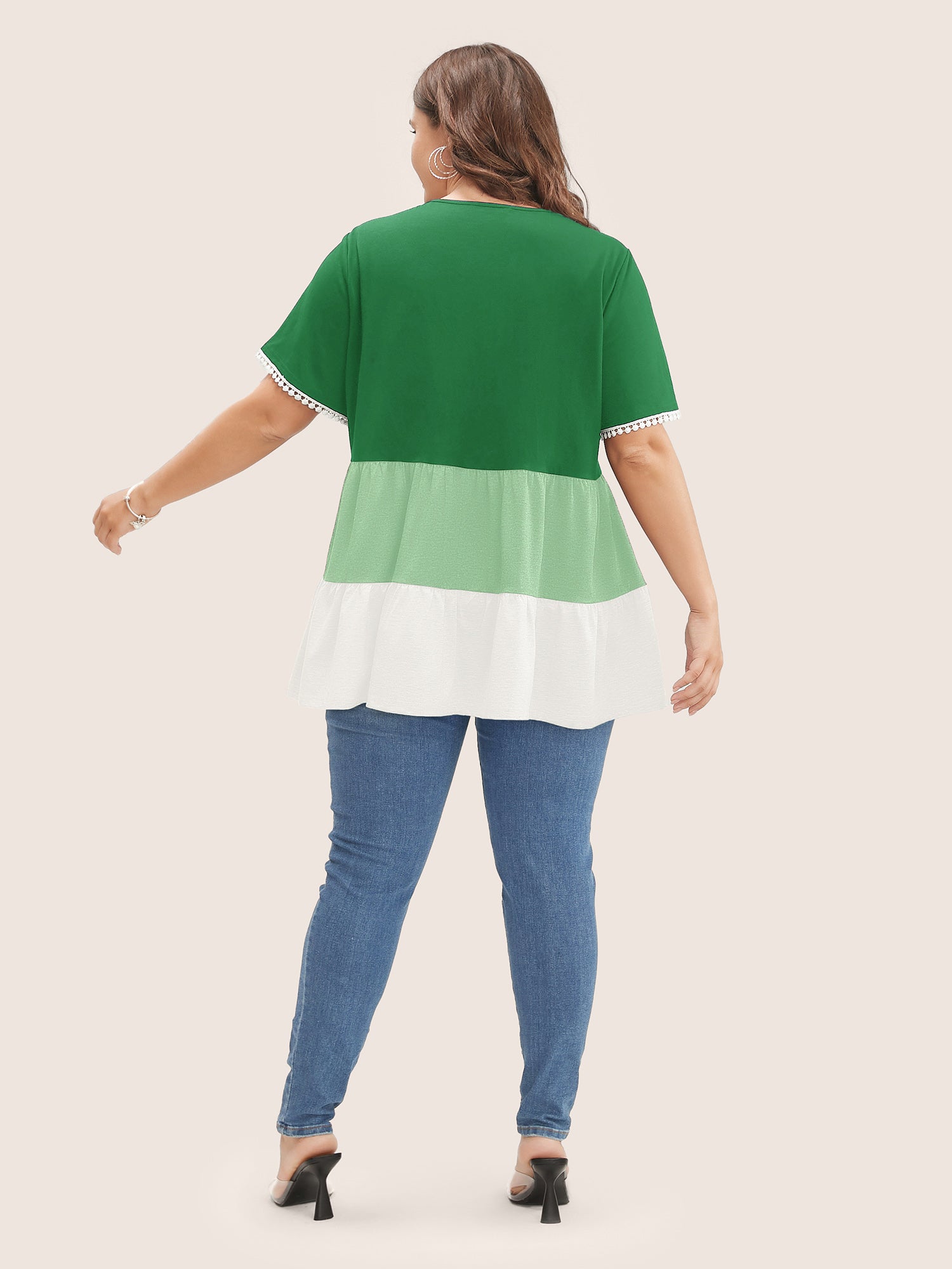 Colorblock Contrast Ruffle Tiered T-shirt