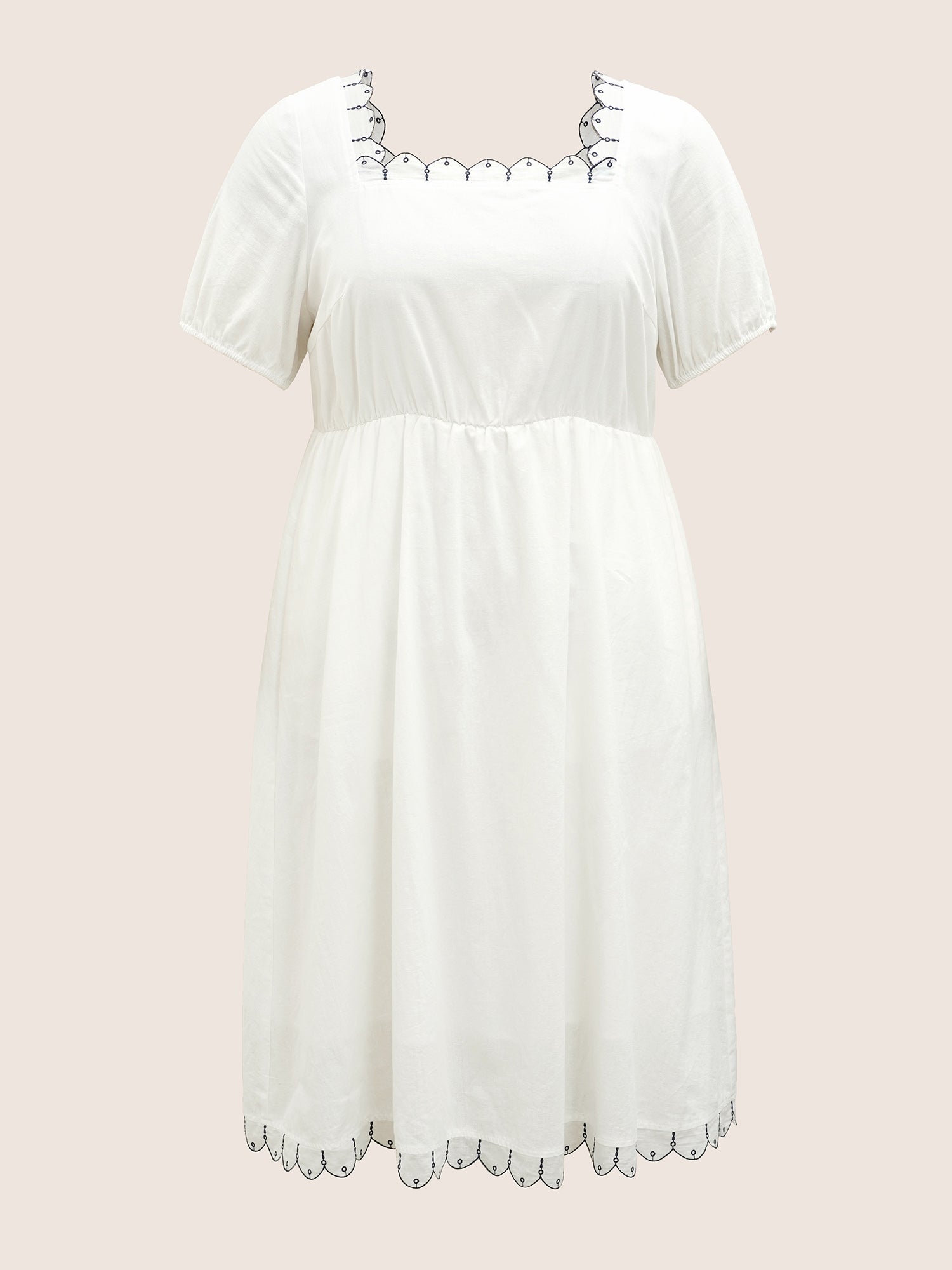 Cotton Lace collar Lantern Sleeve Midi Dress