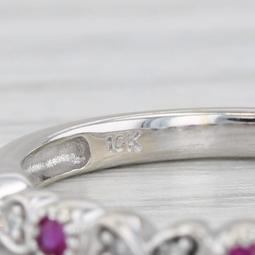 0.10ctw Ruby Diamond Stackable Hearts Ring 10k White Gold Size 7.25 Wedding Band