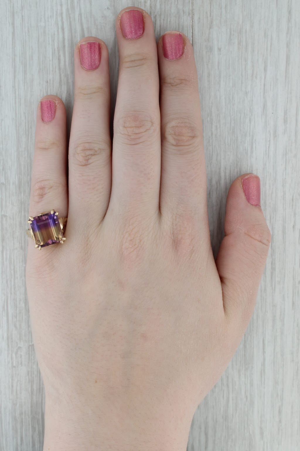 9.40ct Purple Yellow Ametrine Solitaire Ring 14k Yellow Gold Size 7.5