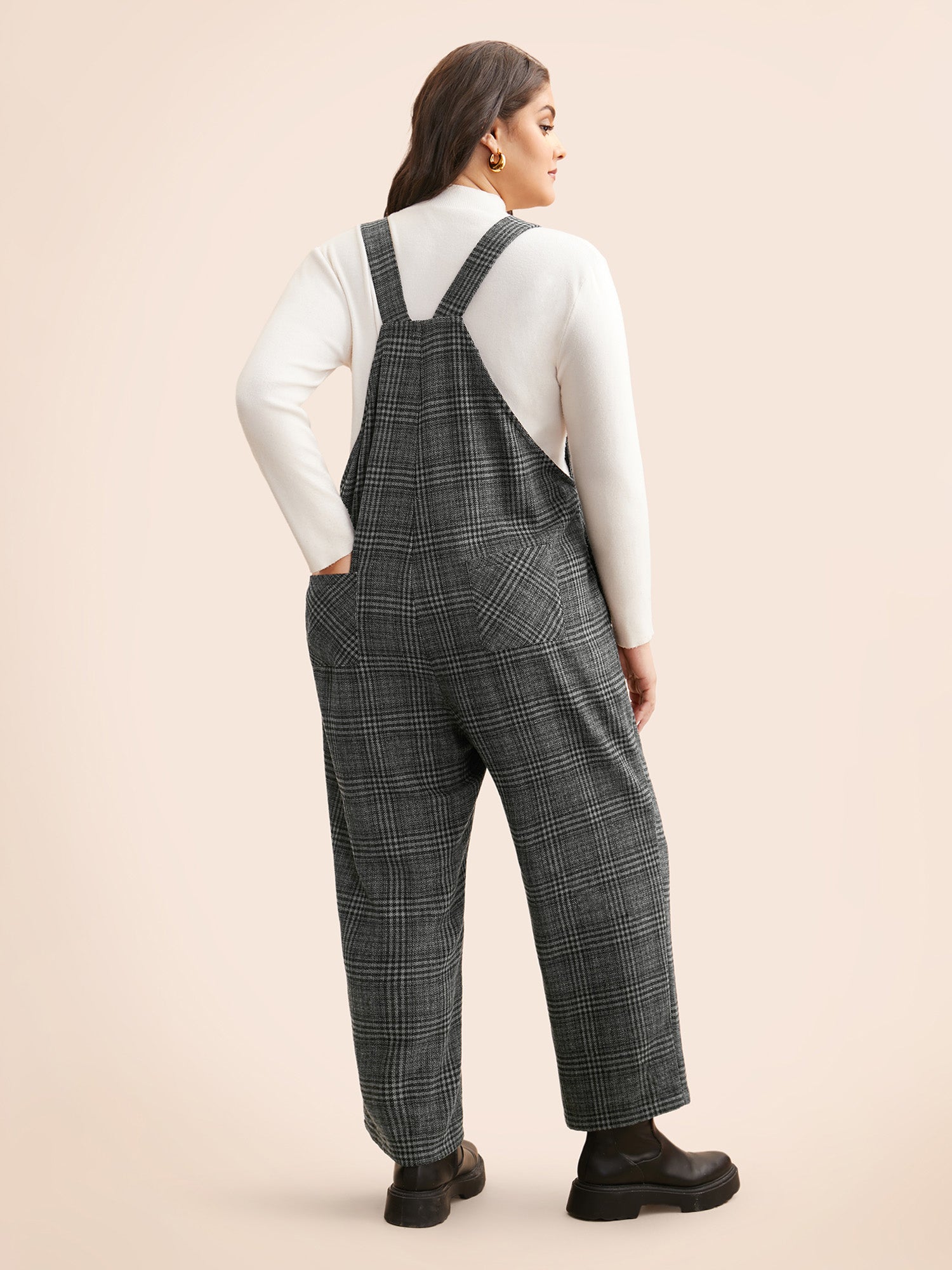 Plaid Adjustable Straps Pocket Jumpsuit