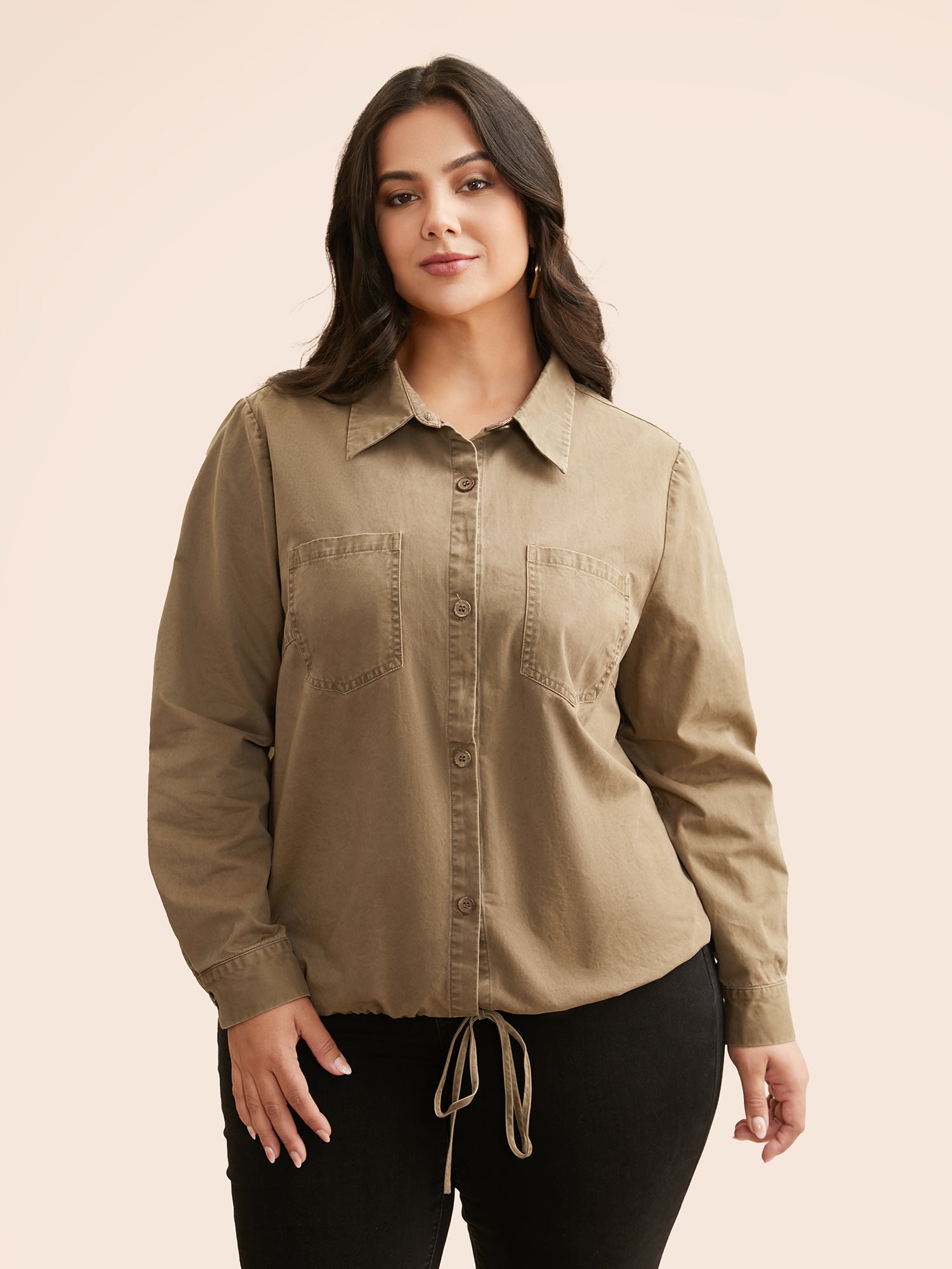 Vintage Patched Pocket Drawstring Shirt