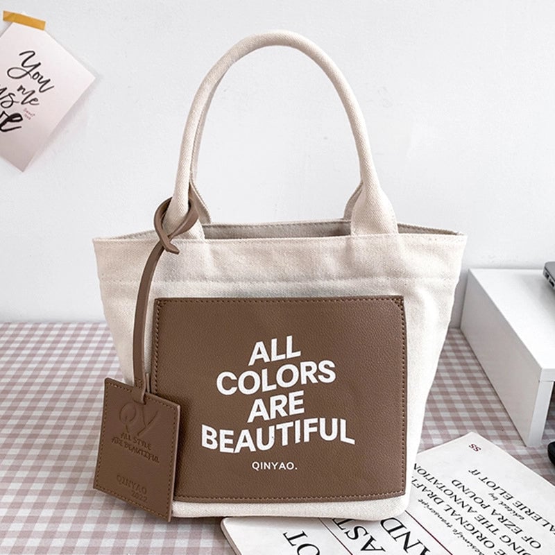 Women's Large Canvas Letter Streetwear Square Open Canvas Bag