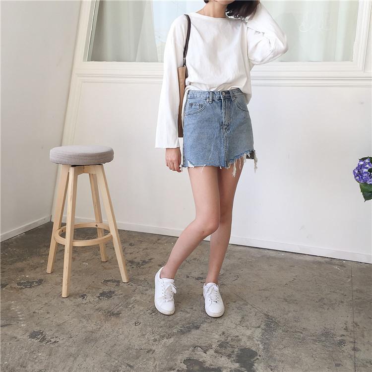 Asymmetrical Distressed Jean Skirt