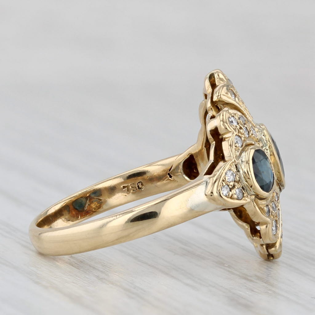 Vintage 1.42ctw Blue Sapphire 3-Stone Ring 18k Yellow Gold Size 6