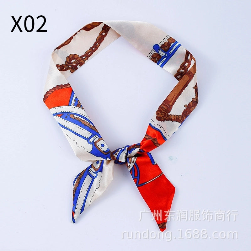 Silk Scarf Long Beveled Small Silk Scarf Double-layer Hair Belt Ribbon Decoration Tie Bag Hand Gift Box Silk Scarf