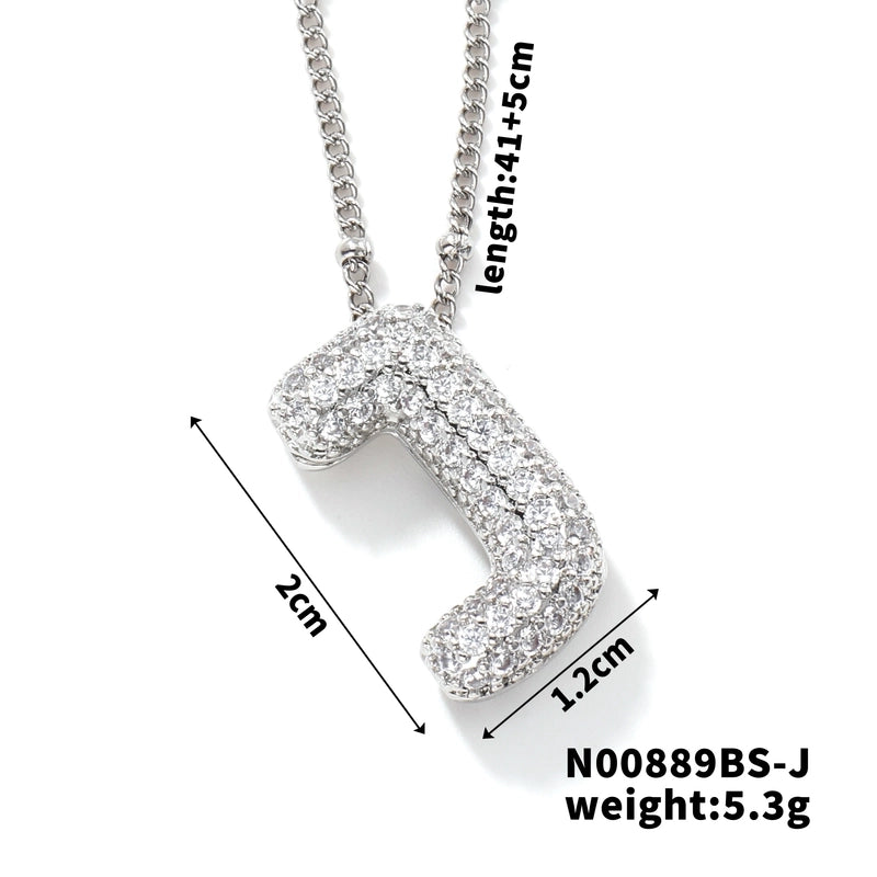 304 Stainless Steel Copper Rhodium Plated Three-dimensional Inlay Letter Zircon Pendant Necklace