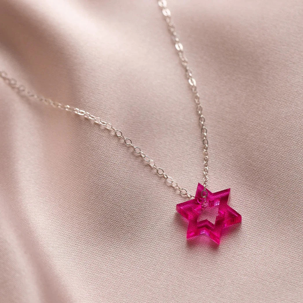 Micro Floating Magen David Necklace - Magenta