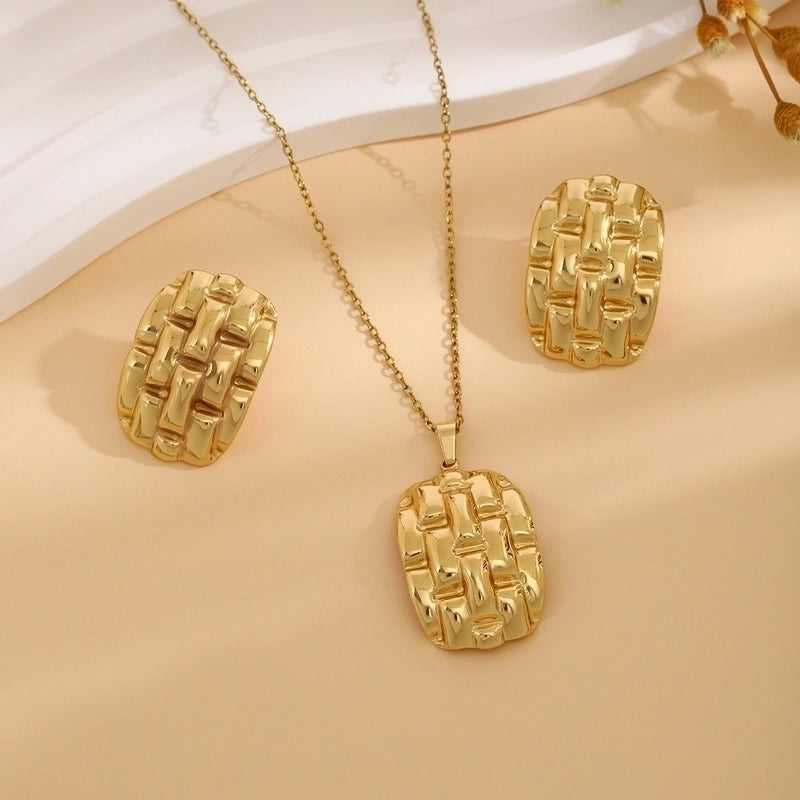 Elegant Retro Geometric Heart Shape Flower Stainless Steel Plating Jewelry Set