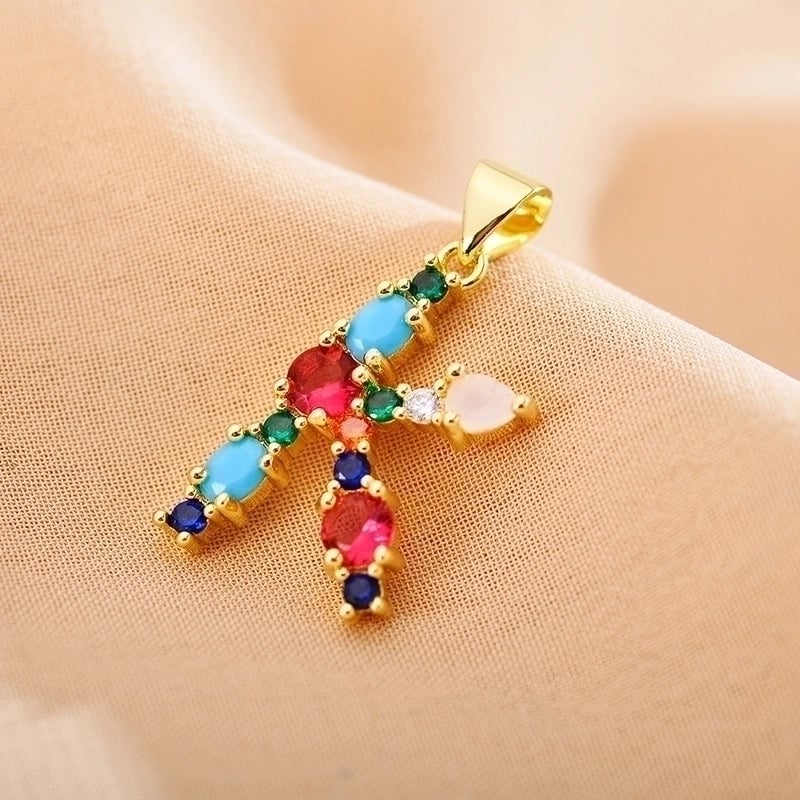 Copper Gold Plated Modern Style Shiny Inlay Letter Glass Stone Zircon Pendant Necklace