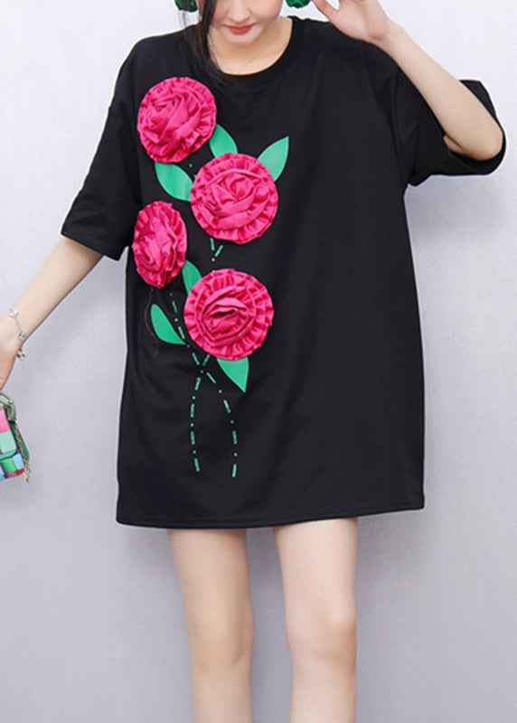 Original Design Black Floral T Shirts Summer