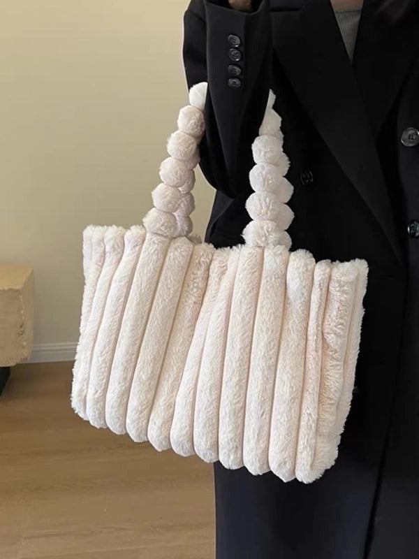 Autumn And Winter New Fashion Plush Shoulder Bag Personality Simple Corduroy Tote Bag Large Capacity Furry Handbag