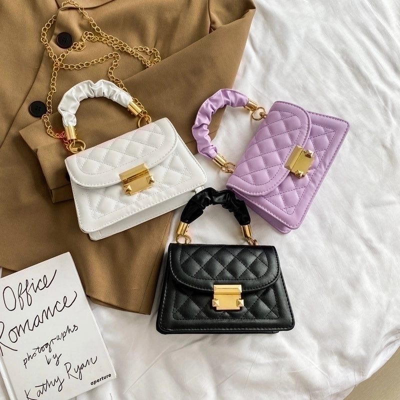 Women's Small Pu Leather Solid Color Fashion Square Lock Clasp Crossbody Bag
