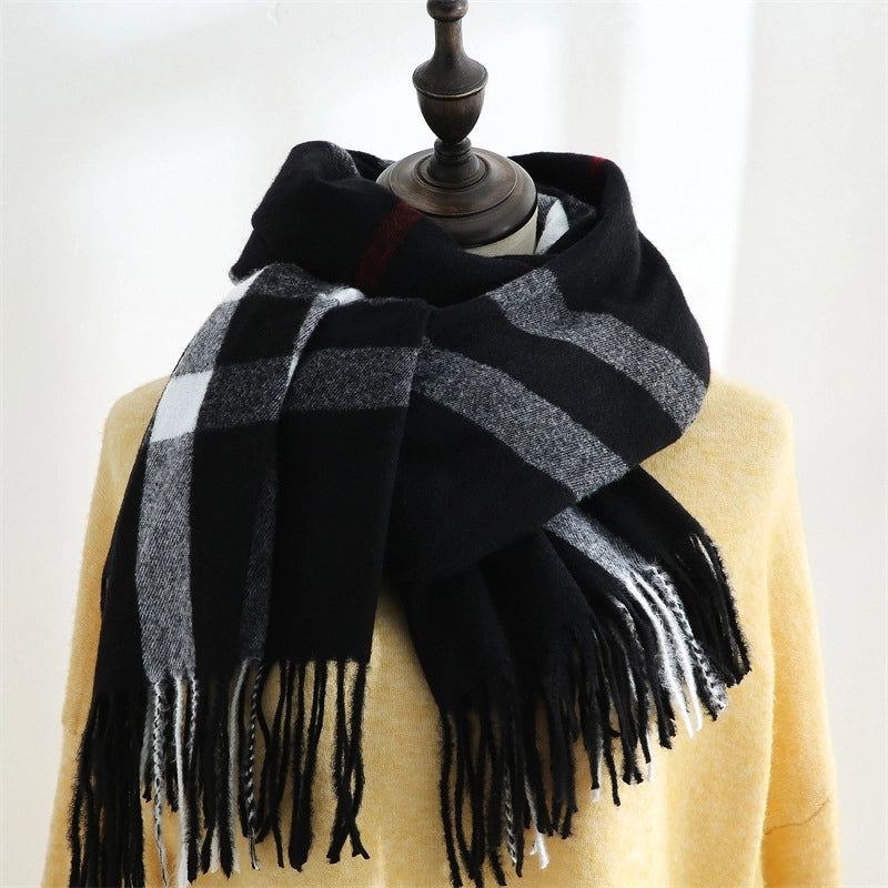 Women's Minimalist Classic Style Plaid Imitation Cashmere Scarf
