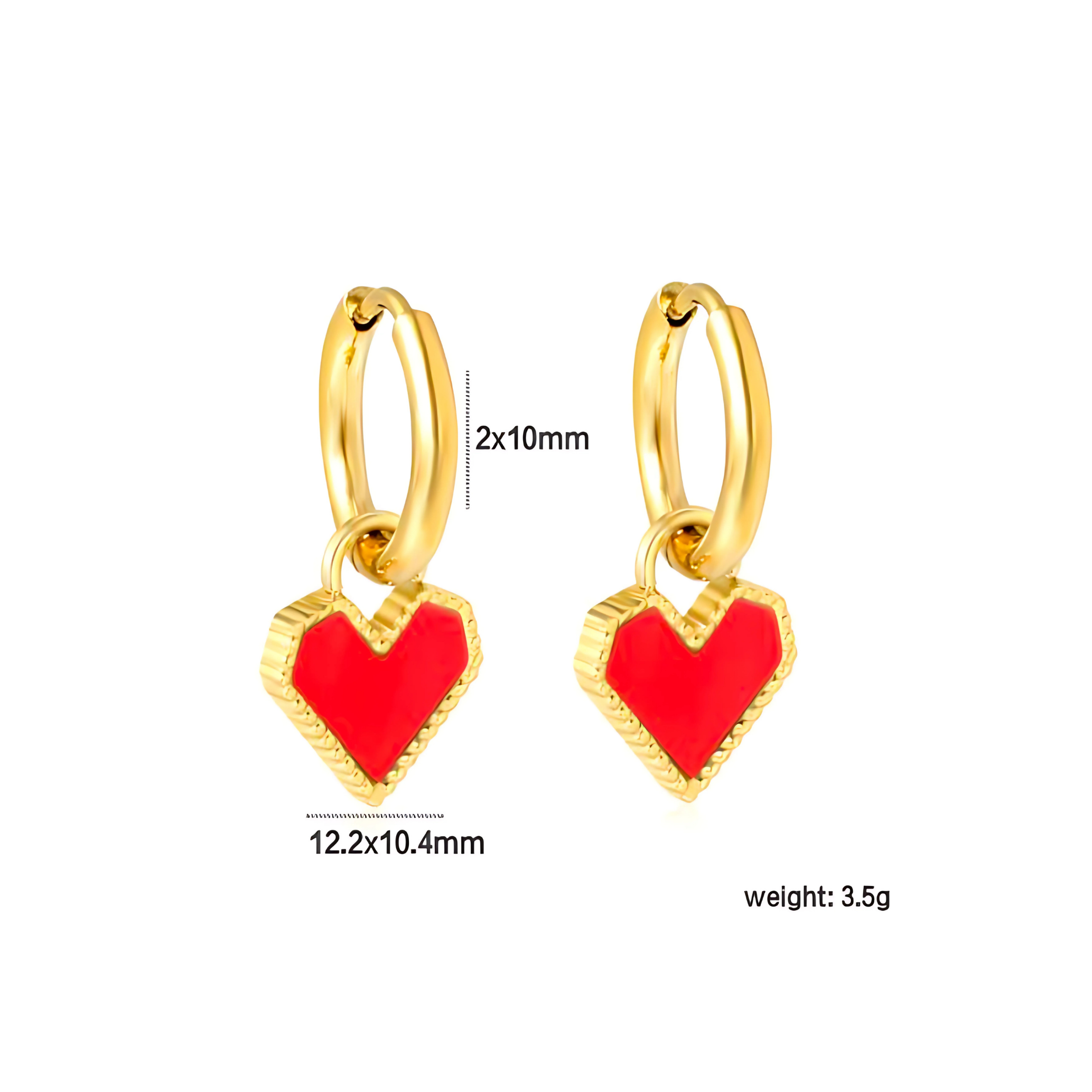Red heart charm hoops - Gold