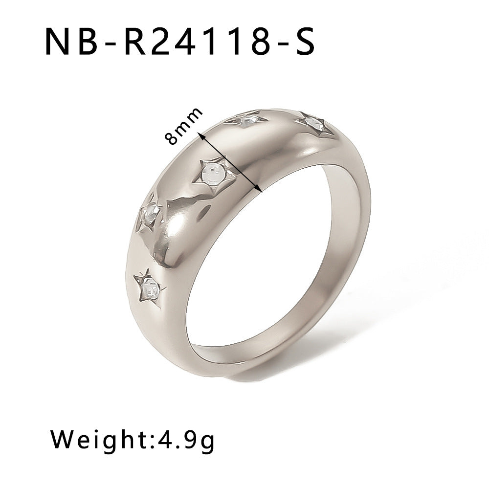 Popular Stainless Steel Diamond-Studded Sparkling Style Elegant Ladies Twist Texture Stacking