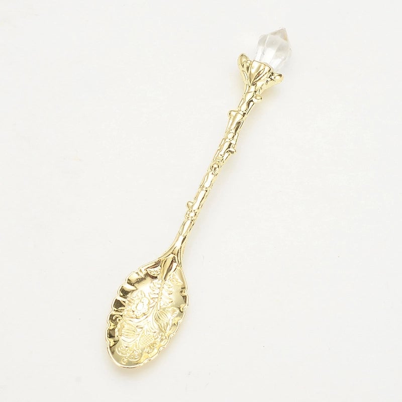Vintage Carved Crystal Head Pattern Alloy Leaf Spoon Nordic Creative Mug Coffee Ice Cream Spoon