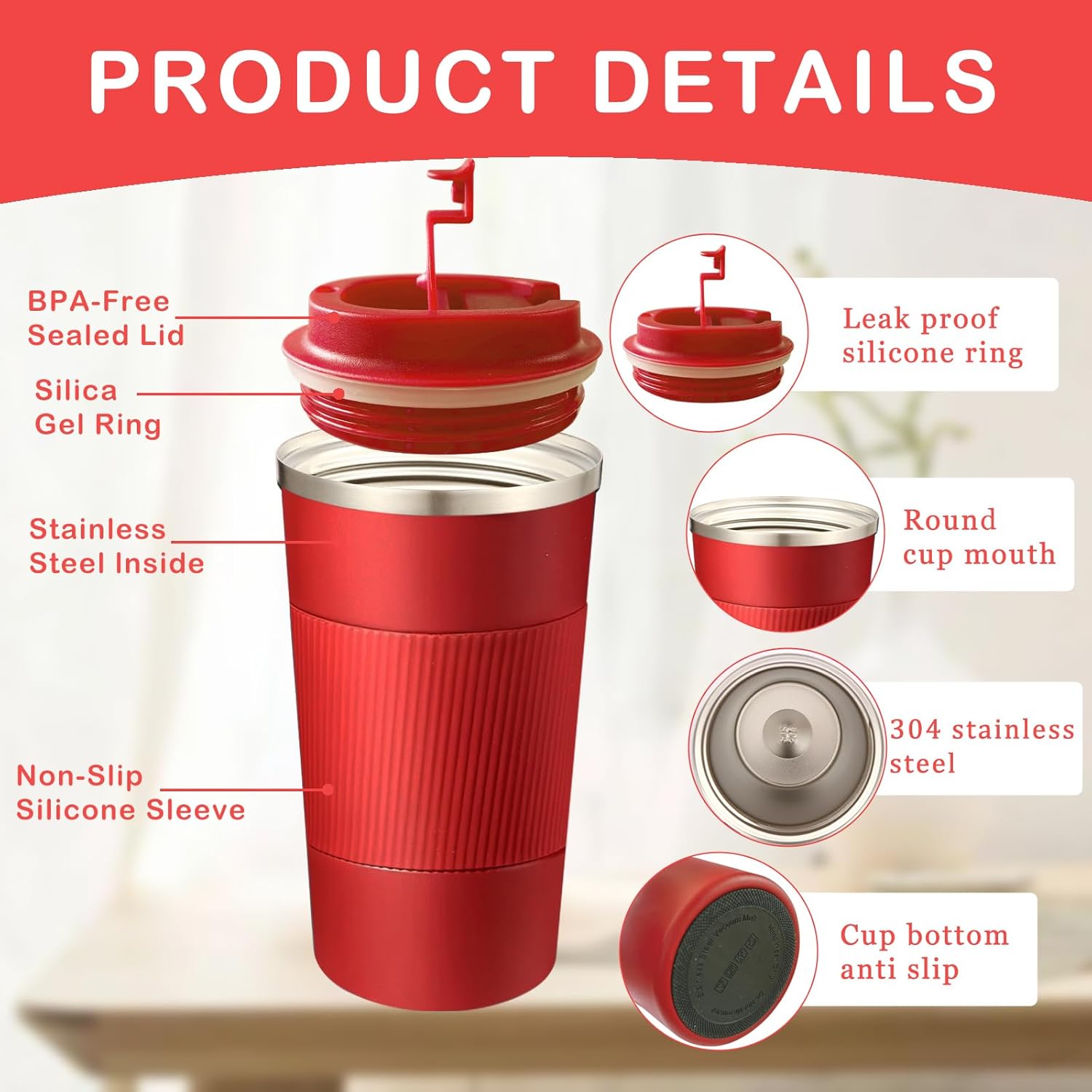 Senshuomy Travel Mug, Insulated Coffee Cup with Leakproof Lid, Reusable Coffee Cups Travel Cup, Stainless Steel thermaol Mug for Hot Cold Drinks (Green 380ml)