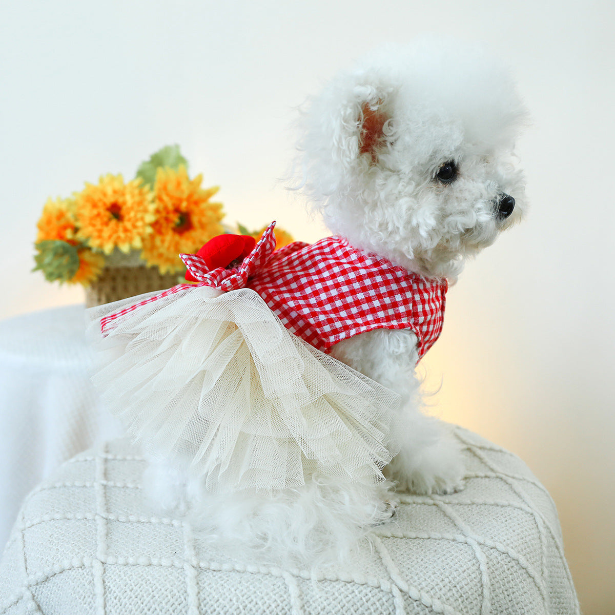 Heart Plaid Bow Dog Lace Dress