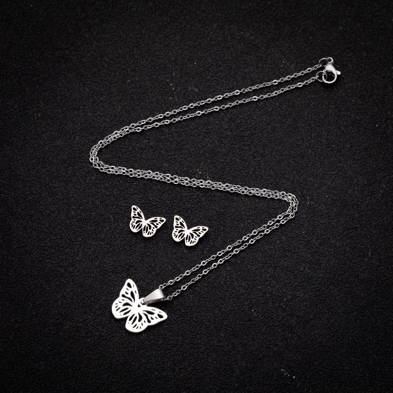 Fashion Butterfly 201 Stainless Steel 18K Gold Plated Plating Earrings Necklace