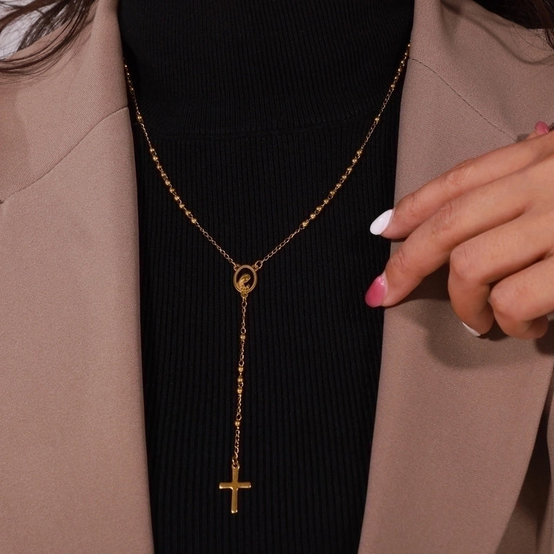 304 Stainless Steel 18K Gold Plated Casual Retro Minimalist Plating Cross Round Heart Shape Long Necklace
