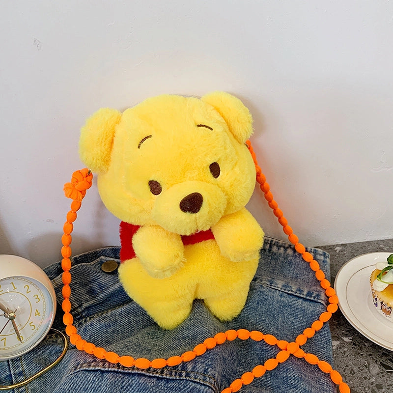 Women's Small Plush Little Bear Cute Zipper Crossbody Bag