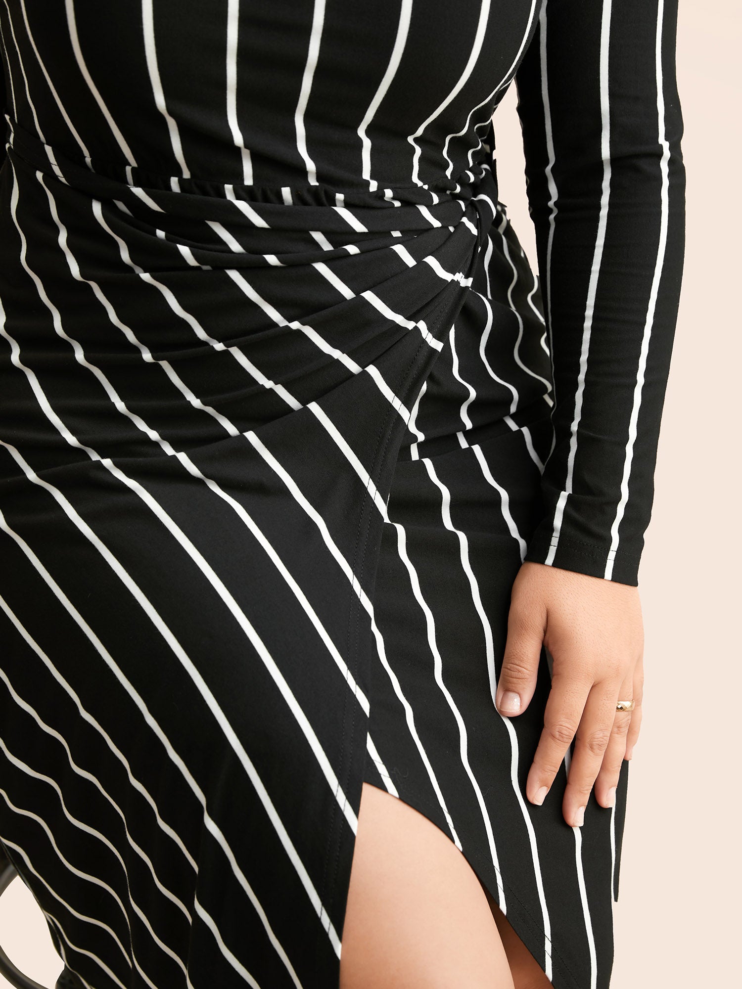 Striped Twist Front Split Hem Dress