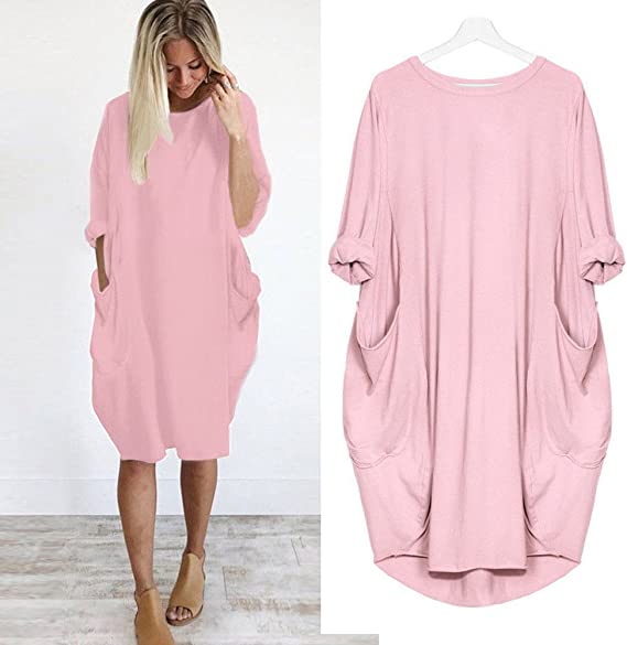 2023 New In-💝17 Colors Women Casual Loose Pocket Long Sleeves Dress