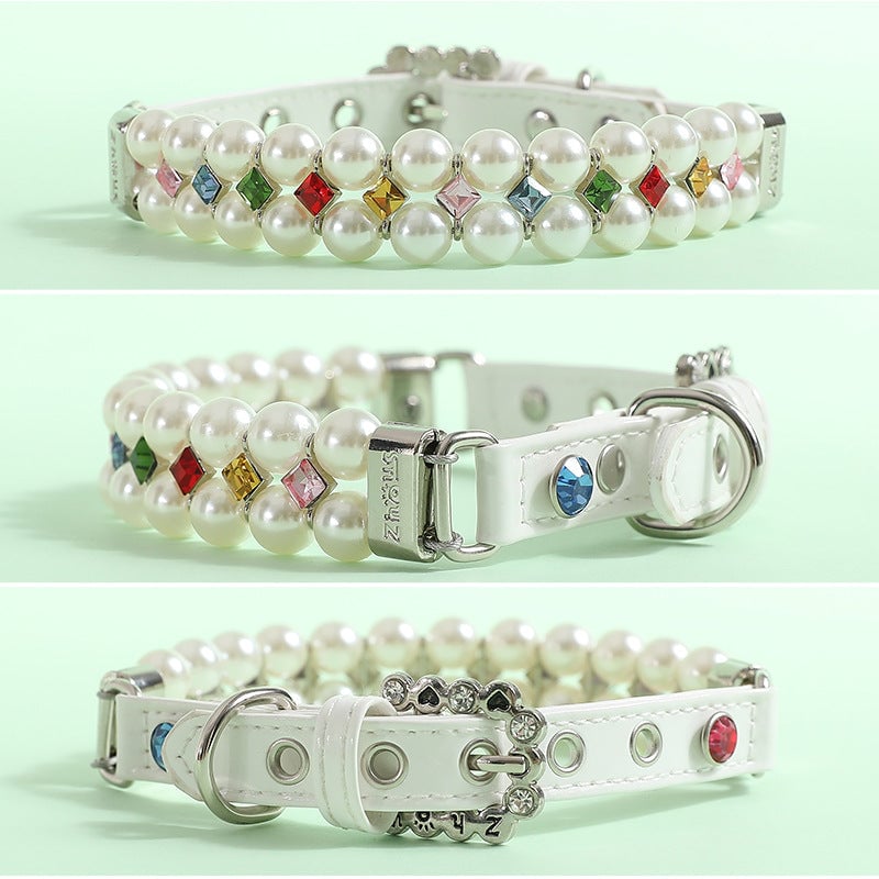 Multi-color Rhinestone Pearl Dog Cat Collar