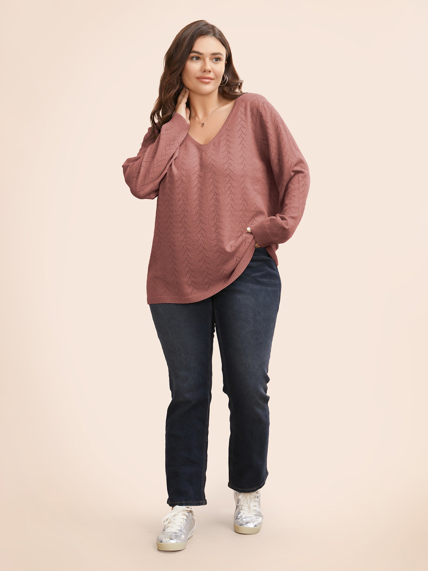 Texture V Neck Lightweight Pullover