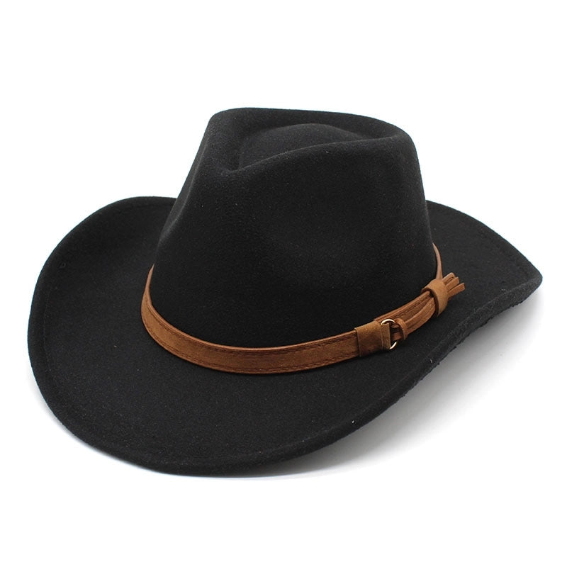 Women's New Denim Woolen Brimmed Jazz Top Hat Men's And Women's Chicken Heart Top Black Felt Hat Woolen Hat