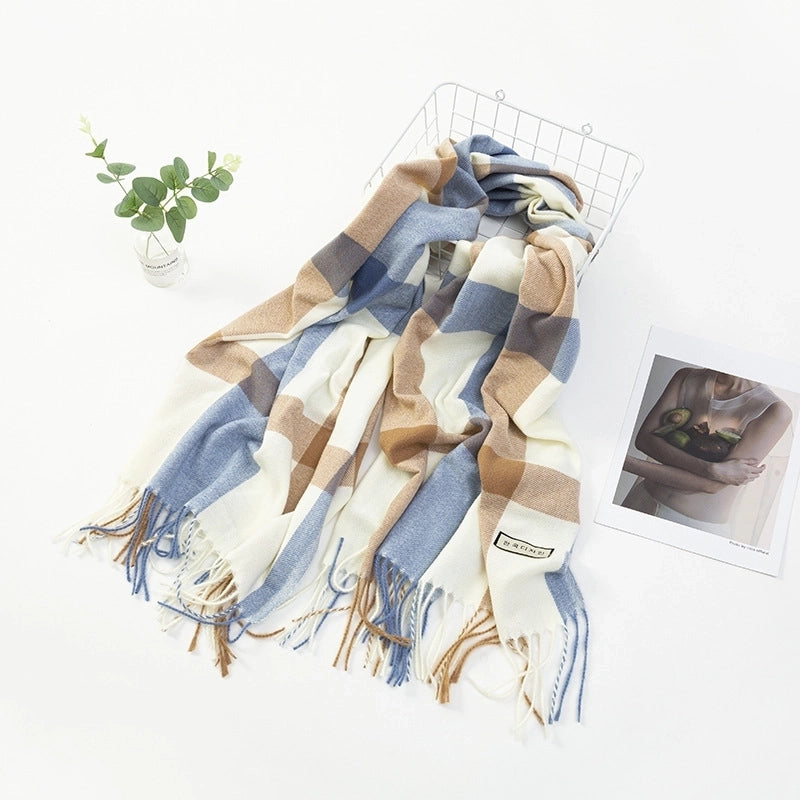Women'S Fashion Plaid Imitation Cashmere Tassel Scarf