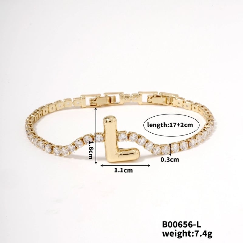 304 Stainless Steel Copper K Gold Plated Minimalist Classic Style Plating Inlay Letter Zircon Bracelets