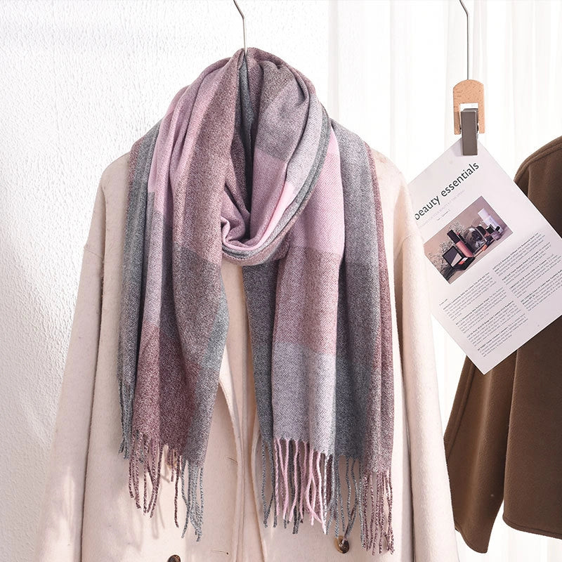 Unisex Lady Lattice Imitation Cashmere Tassel Scarf
