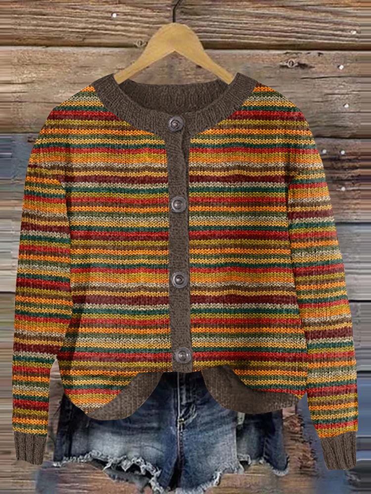 Vintage Fairman Island Knit Stripe Jacquard Cardigan