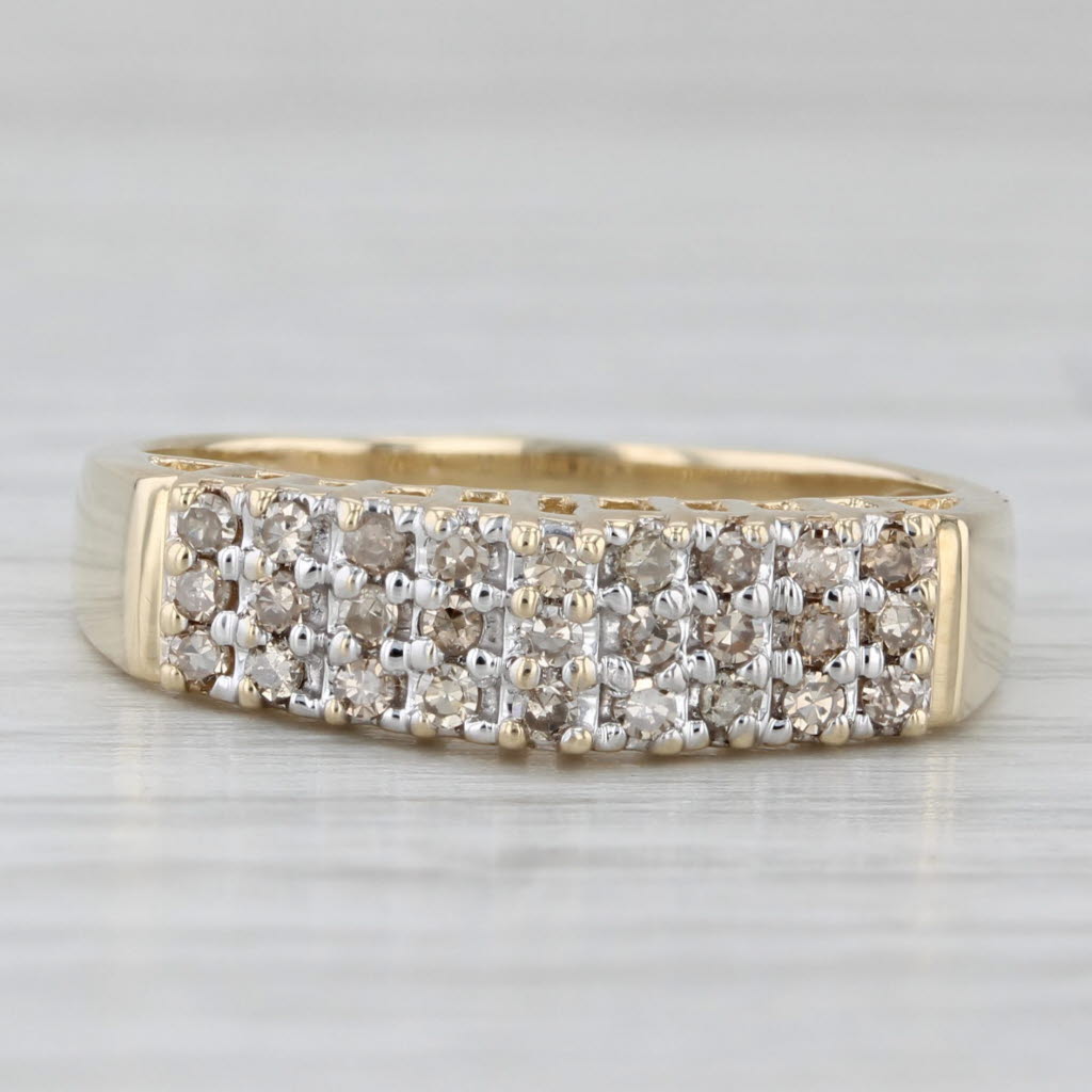 0.27ctw Diamond Rooftop Tiered Ring 10k Yellow Gold Size 8 Stackable Anniversary