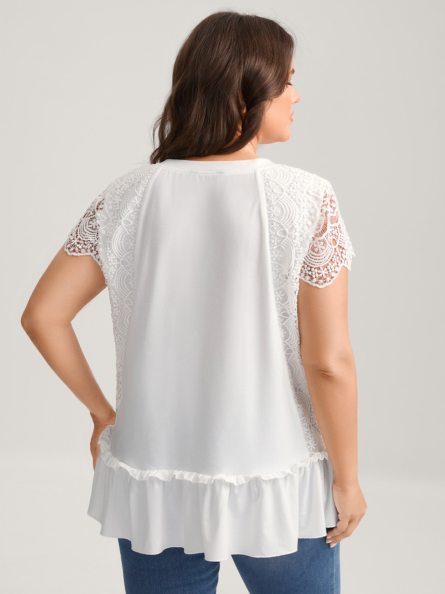 Lace Cut-Out Tiered Plain Top
