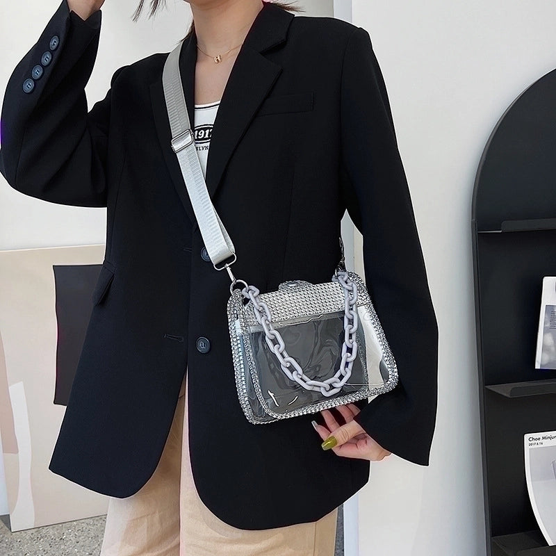 Women's Small Pvc Solid Color Streetwear Square Magnetic Buckle Shoulder Bag