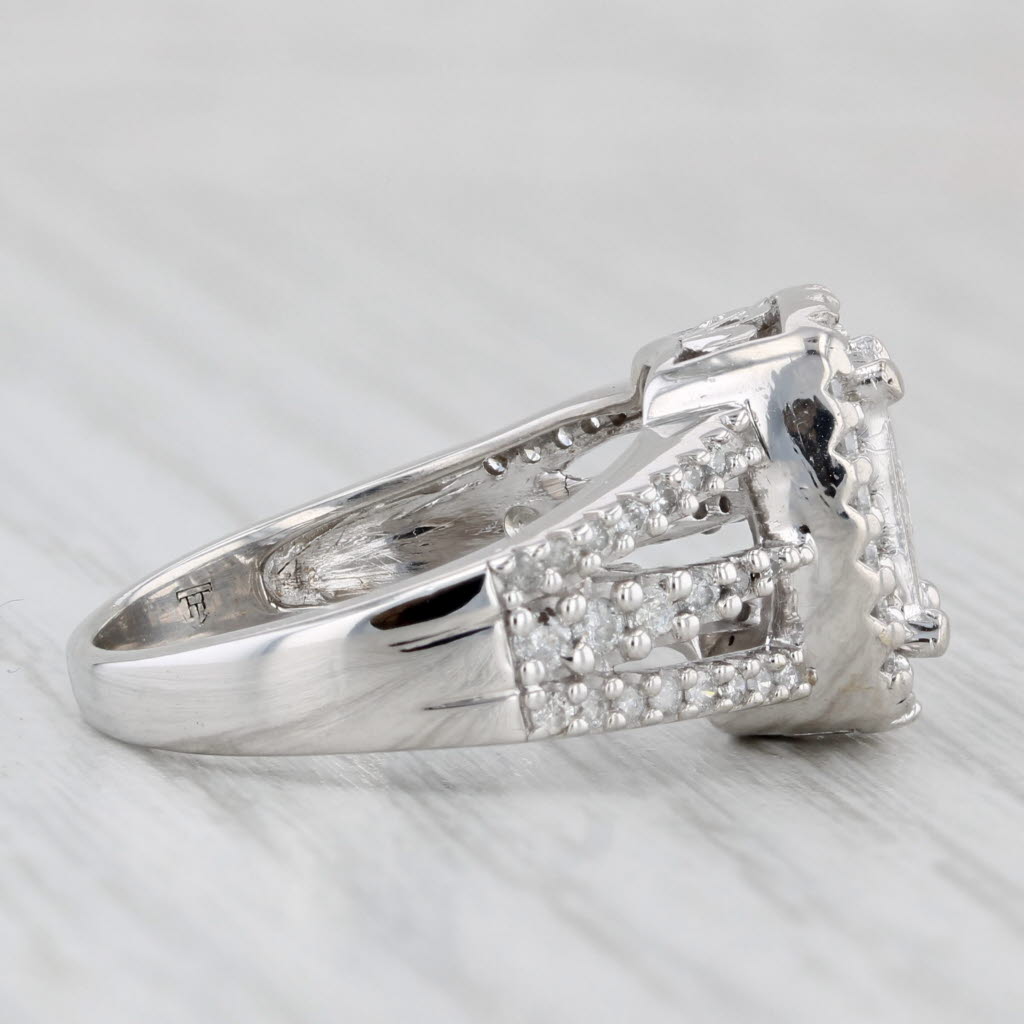 0.91ctw Princess Diamond Halo Engagement Ring 10k White Gold Size 7